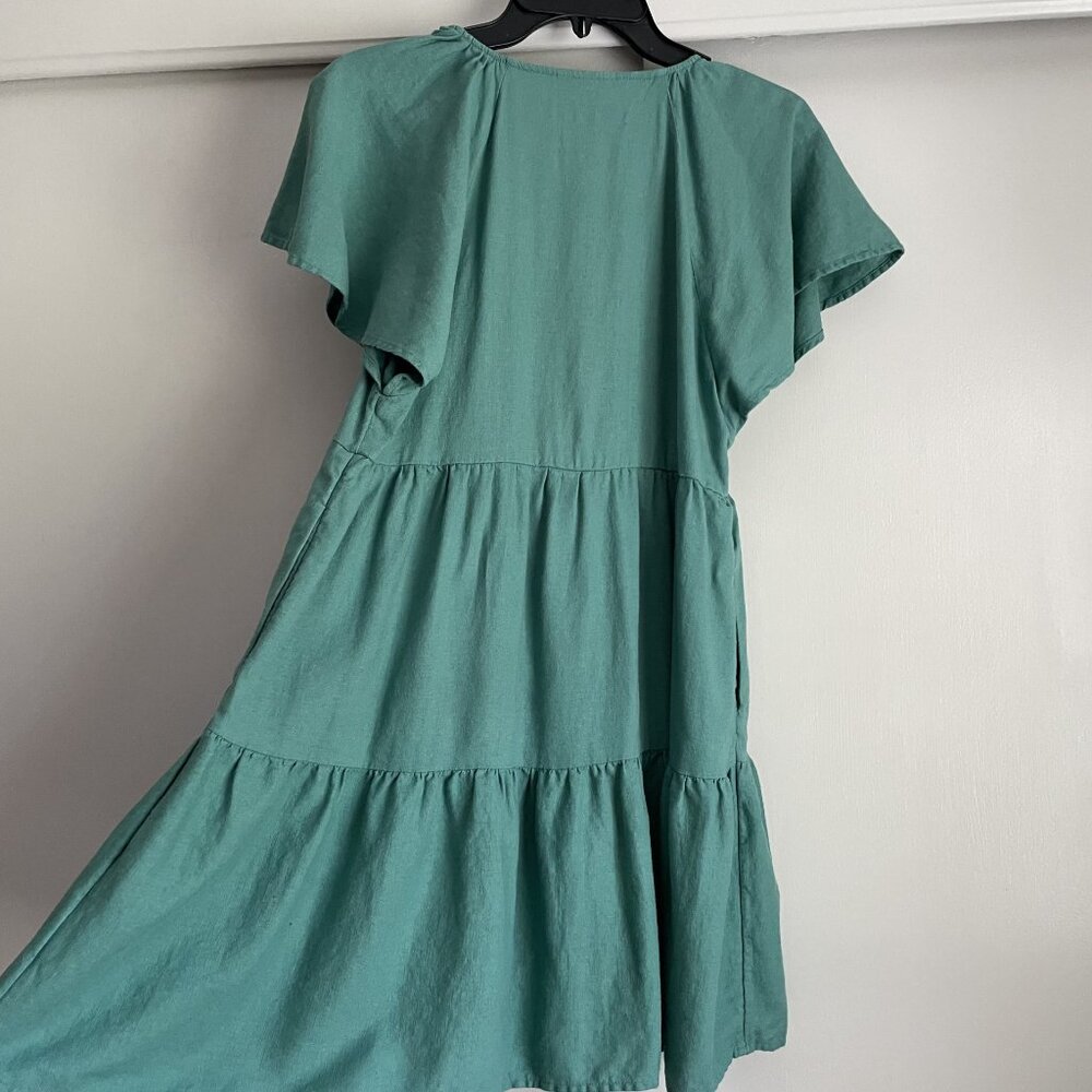 Women's Flutter Short Sleeve Mini Skater Dress S Green Linen Universal Thread - Picture 5 of 12